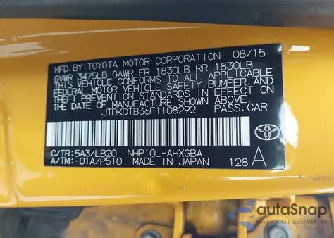 2015 Toyota Prius C Four z USA, uszkodzony, nr VIN JTDKDTB36F1108292